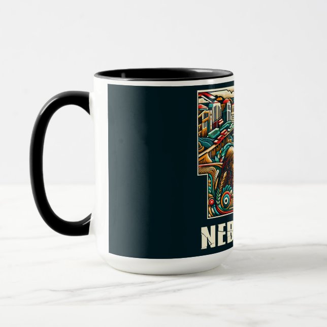 Mug Nebraska Bold Geometry City Skyline Art (Gauche)