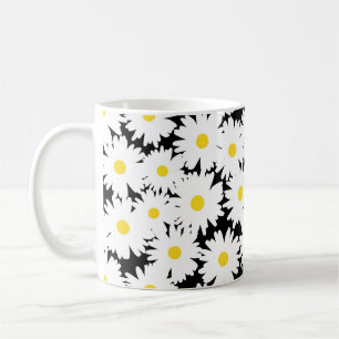 Mug Négative Space Daisies blanc jaune sur noir