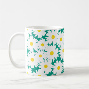 Mug Négative Space Daisies blanc jaune sur vert