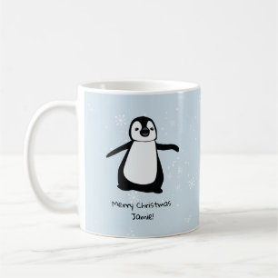 Mug Neige personnalisée de Noël de pingouin