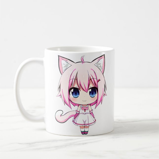 Mug Neko chibi anime girl Taza (Gauche)