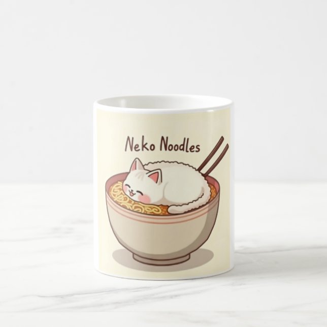 Mug Neko Noodles - Kawaii Chat dans Ramen Bowl Illustr (Centre)
