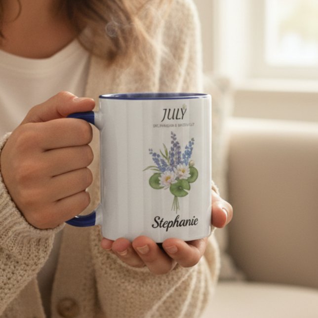 Mug Nénuphar Delphinium de juillet Mois de naissance G (Soft July Birth Flower – Personalized coffee mug)