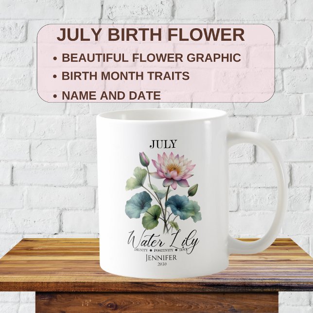 Mug Nénuphar Fleur de Naissance Personnalisable de Jui (Créateur téléchargé)
