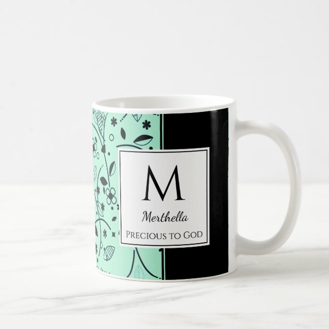Mug Néo Menthe Fleur Noir Personnalisé PRÉCIEUX POUR D (Droite)