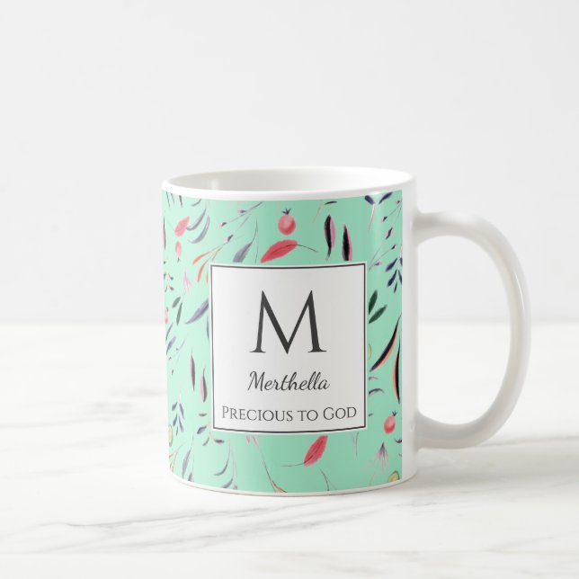 Mug Neo Mint Floral PRÉCIEUX À DIEU Personnalisé MONOG (Droite)