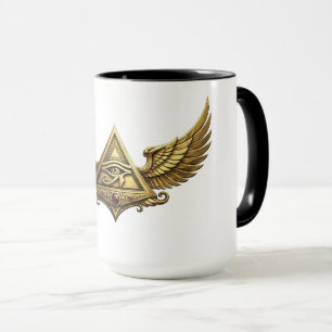 Mug NeoAnkh Œil égyptien d'Horus Pyramide ailée dorée