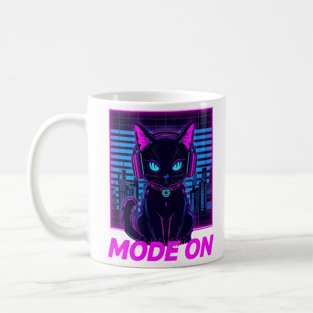 Mug Neon Cat Mode ON - Cyberpunk Gamer Cat (Gauche)