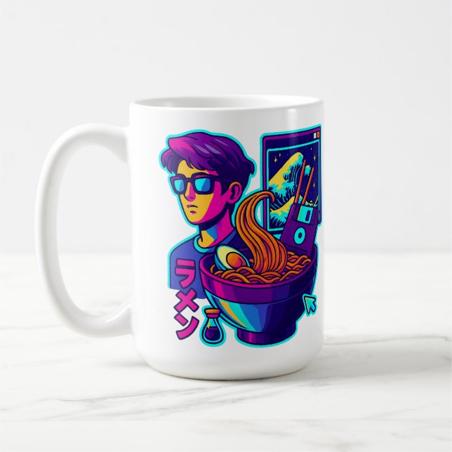 Mug Neon Cyber Ramen - Vaporwave Art esthétique rétro (Gauche)