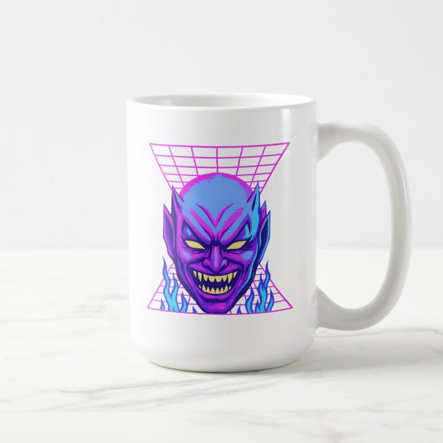 Mug Neon Devil Synthwave Démon Tête Rétro Horreur (Droite)