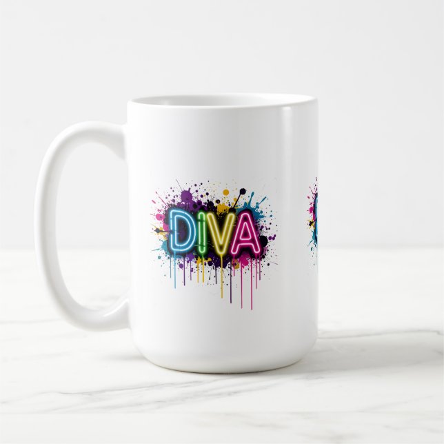 Mug Neon Diva Graffiti Collage with Dripping Paint on  (Gauche)