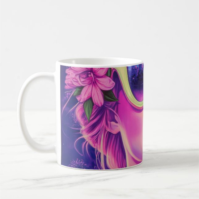 Mug Neon Dream Girl avec lunettes de soleil florales (Gauche)