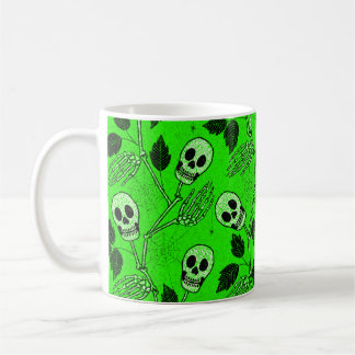 Mug Neon Green Floral Gothic Skull