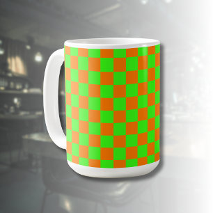 Mug Neon Green Orange À damiers Checkerboard Vintage