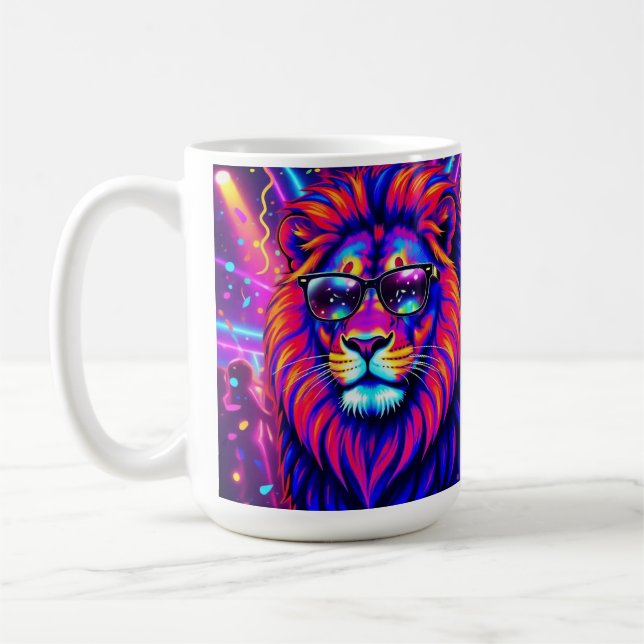 Mug Neon Lion Party Animal – Colourful Retro Graphic (Gauche)