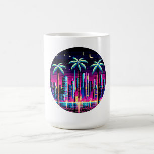 Mug Neon Pixel Palm Trees - Cyberpunk Night City Art
