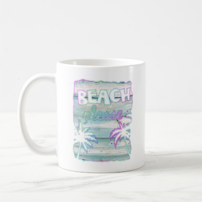 Mug Neon Tropical Beach Bois Vacances Palmiers (Gauche)