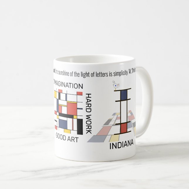 Mug Neoplasticisme Art Monogramme Stylish. Lettre I (Devant droit)