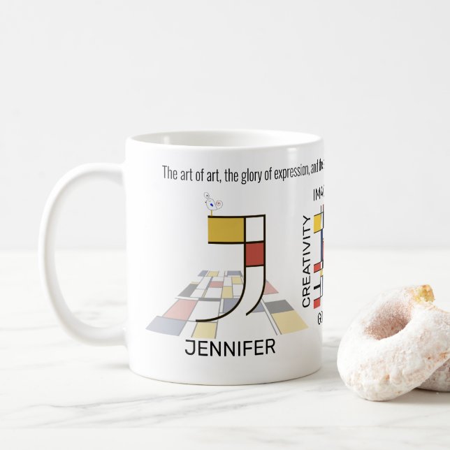 Mug Neoplasticisme Art Monogramme Stylish. Lettre J (Avec donut)