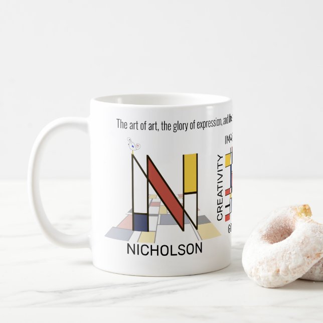 Mug Neoplasticisme Art Monogramme Stylish. Lettre N (Avec donut)