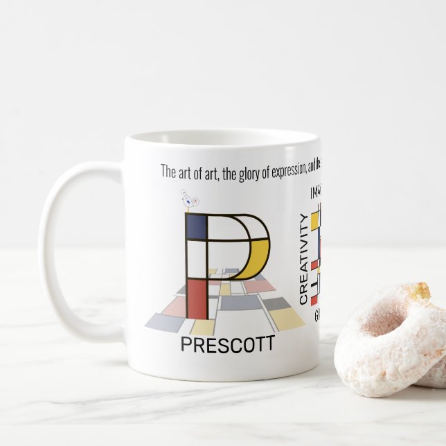 Mug Neoplasticisme Art Monogramme Stylish. Lettre P (Avec donut)