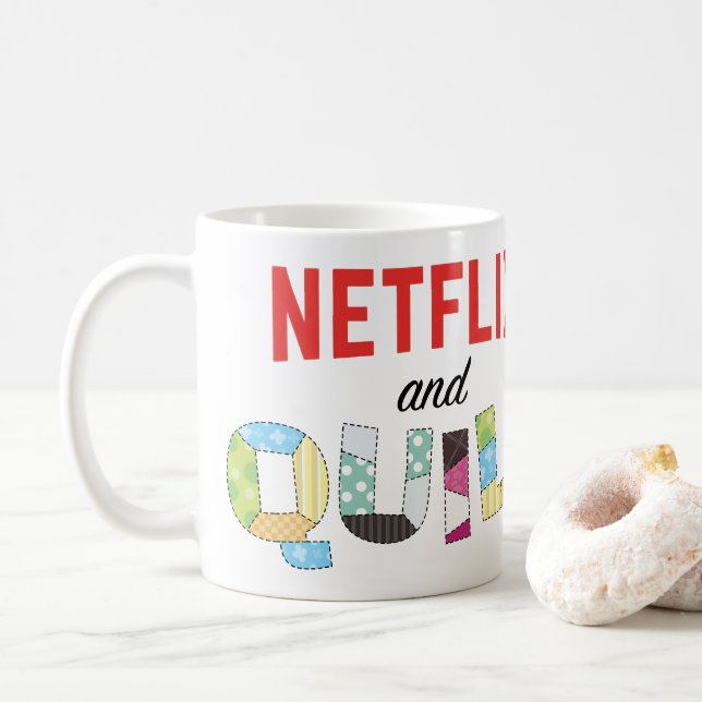 Mug Netflix et bouillie à café - Drôle cadeau Quilter (Avec donut)