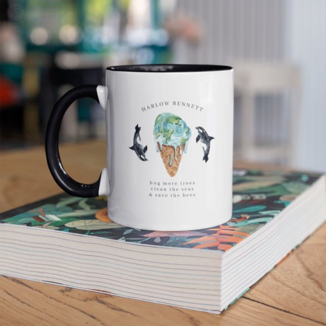 Mug Nettoyer nos océans | Aquarelle Orca Whale Monogra (Créateur téléchargé)