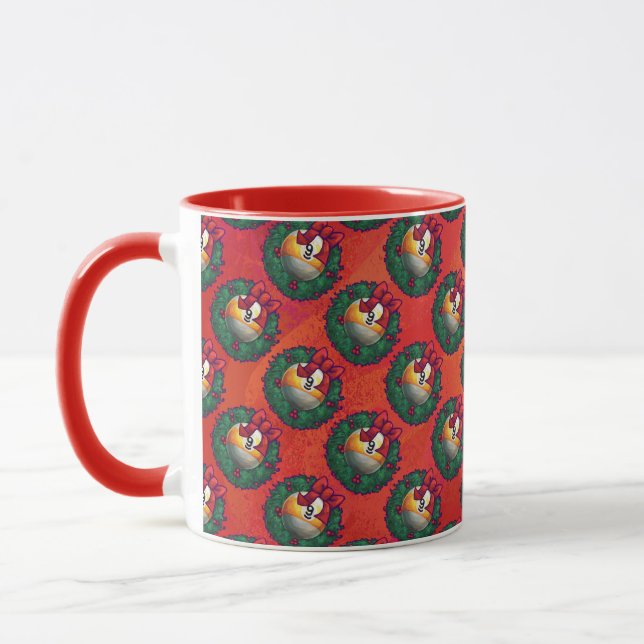 Mug Neuf boule en Motif de couronne de Noël sur rouge (Gauche)