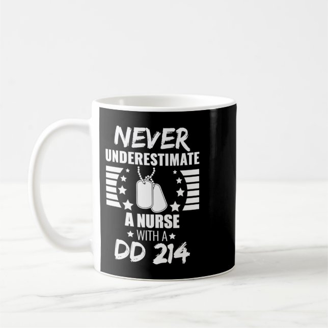 Mug Never Underestimate a Nurse DD 214  Veteran's  (Gauche)