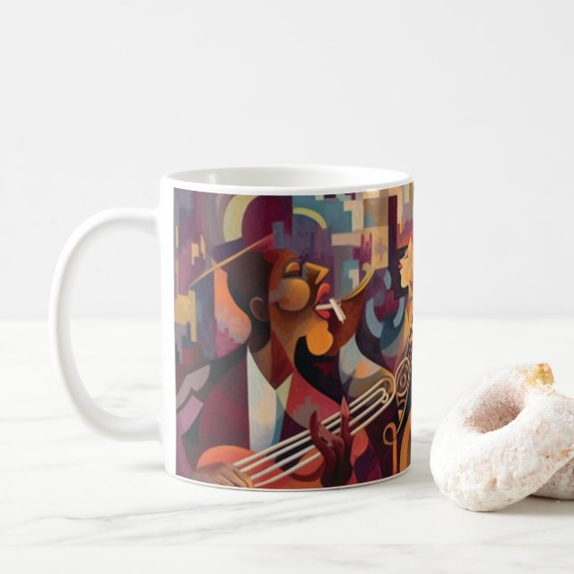 Mug New Orleans Jazz Club Art Abstrait (Avec donut)