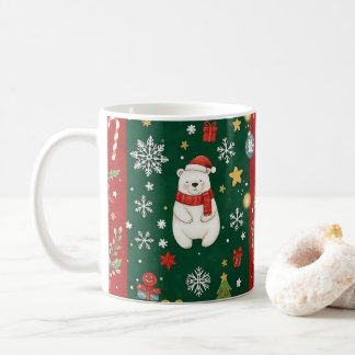 Mug New Year's print, bear, Christmas tree, fox, bird,