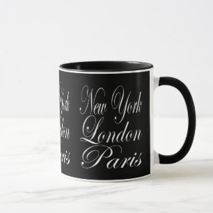 Mug New York Londres Paris – Typographie Noir & Blanc