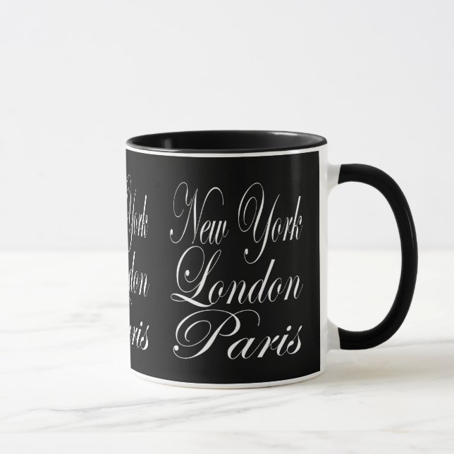 Mug New York Londres Paris - Typographie noir et blanc (Droite)