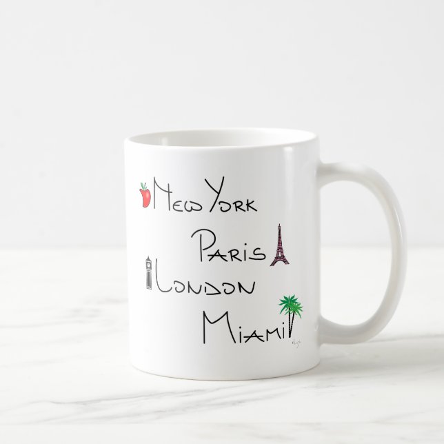 Mug New York, Paris, Londres, Miami (Droite)