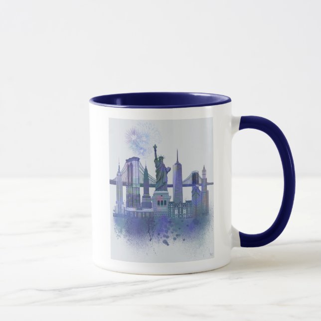Mug New York Skyline - Aquarelle bleue (Droite)