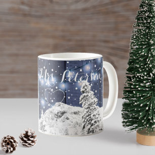 Mug Newlywed rustic winter monogrammed navy white