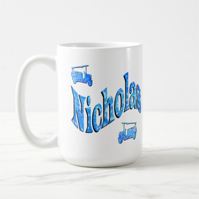Mug Nicholas Nom Avec Camions de Pompiers, (Gauche)