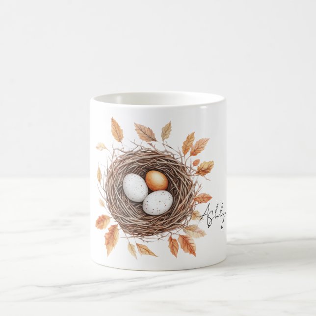 Mug Nid d'oiseau aux feuilles orange avec des œufs (Centre)