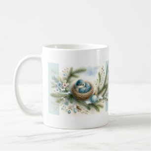 Mug Nid d'oiseau bleu avec des ornements dans les pins
