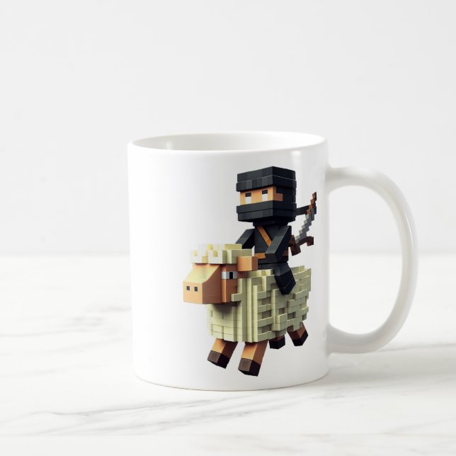 Mug Ninja Riding Sheep Block Style Character Pixel Art (Droite)
