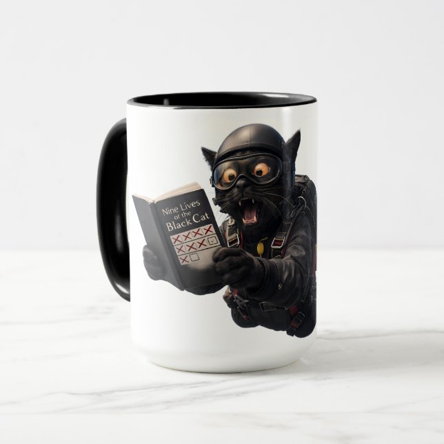 Mug Ninth life, oh bugger, funny skydiving black cat t (Devant gauche)