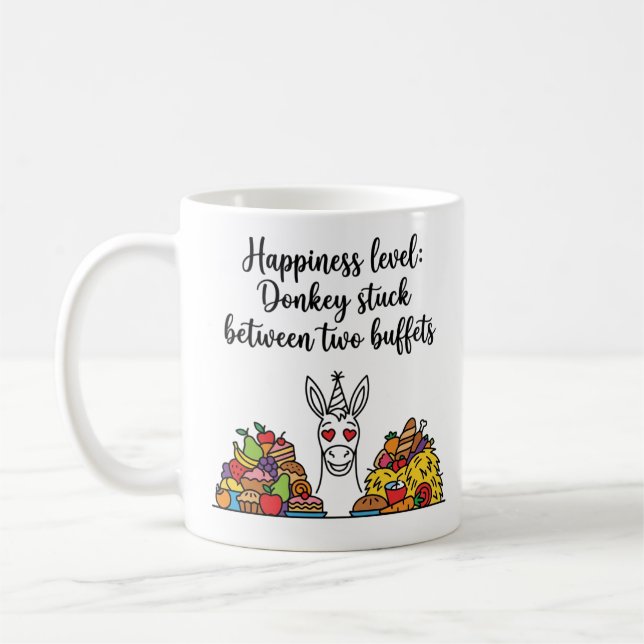 Mug Niveau de bonheur : un âne coincé entre deux buffe (Gauche)