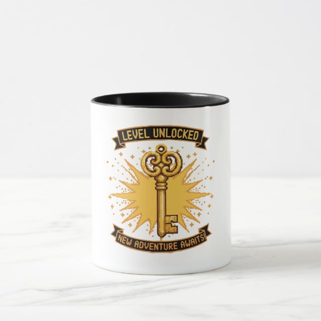 Mug Niveau débloqué Clé Pixel Art Rétro Gaming | Nouve (Centre)
