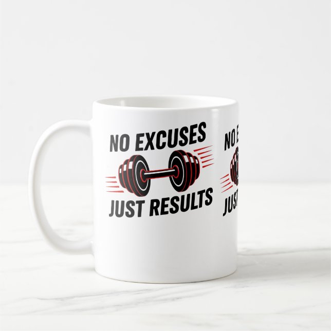 Mug No Excuses Just Results Motivational (Gauche)