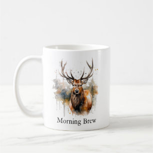 Mug Noble Antlers : Aquarelle de wapiti de bois, coutu