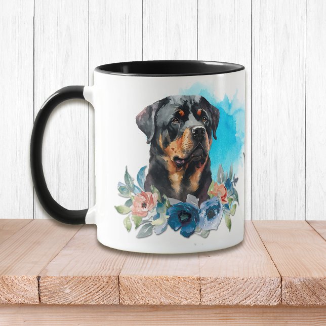 Mug Noble Rottweiler Bouquet floral bleu (Créateur téléchargé)