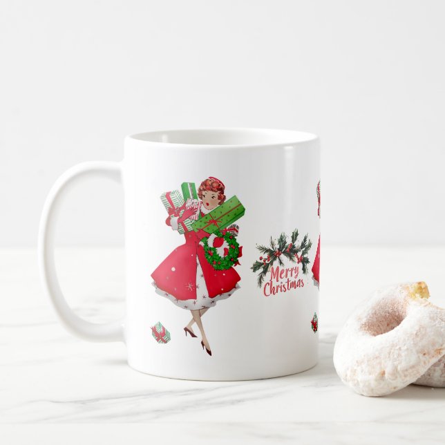 Mug Noël 1950 Vintage dame Joyeux Noël (Avec donut)