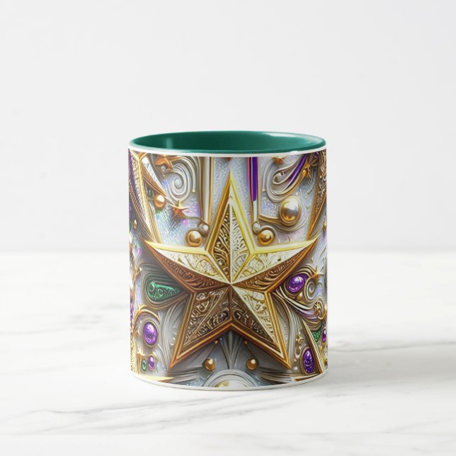 Mug NOËL ~ 3D ~ Blanc, Vert et Or ~ (Centre)