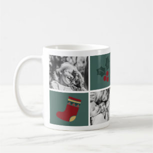 Mug Noël 4 photos personnalisées Mistletoe Green