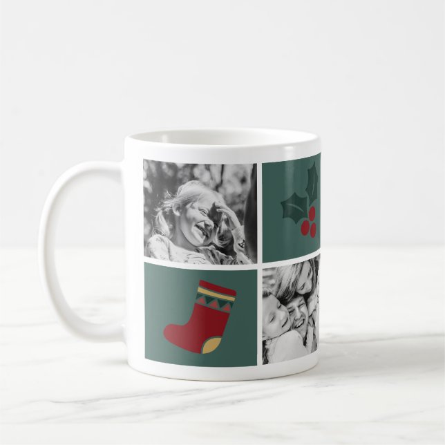 Mug Noël 4 photos personnalisées Mistletoe Green (Gauche)